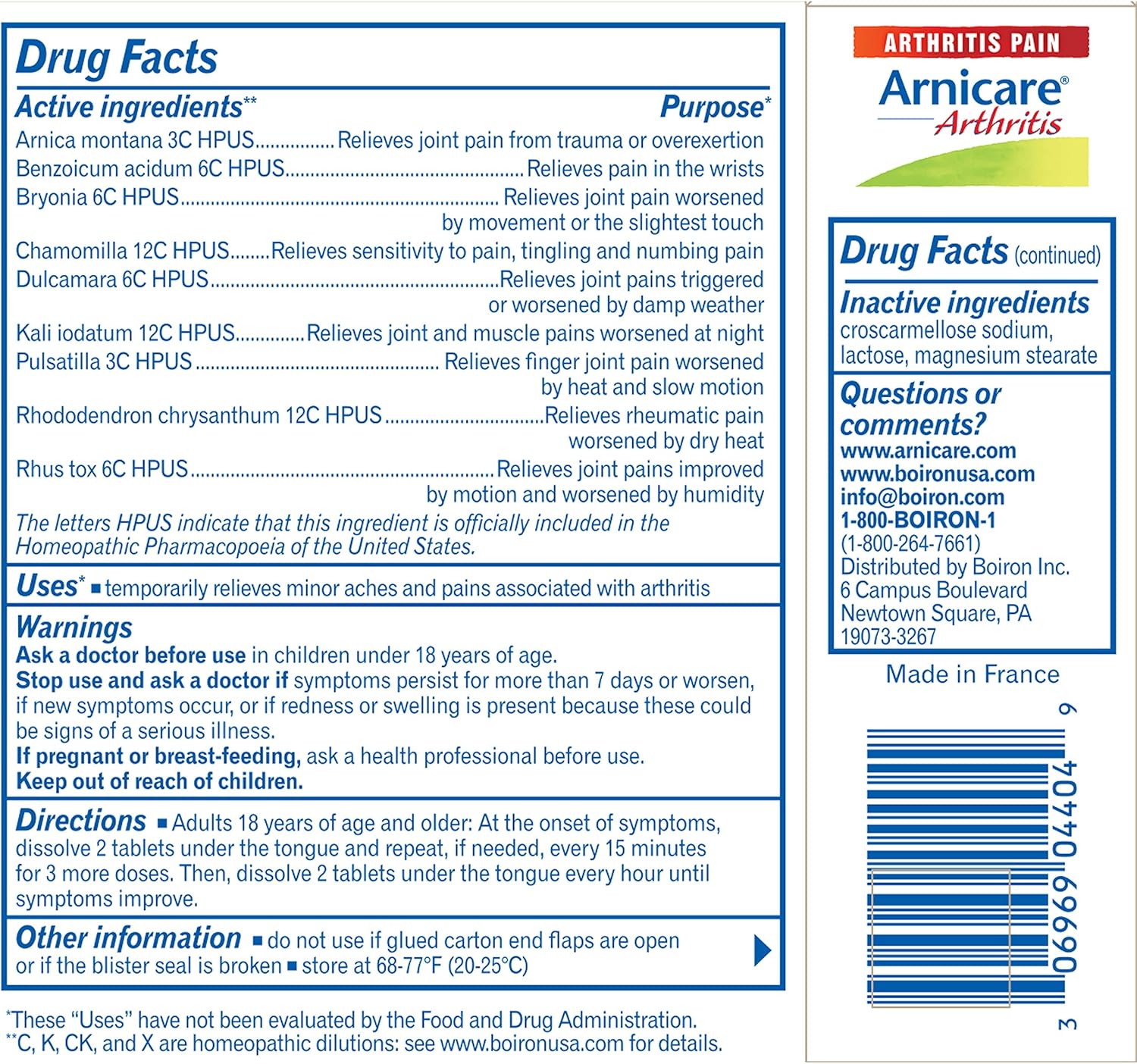 Boiron Arnicare Arthritis, 60 Tablets, Homeopathic Medicine for Arthritic Pain, Joint Pain, and Rheumatic Pain: Health & Personal Care