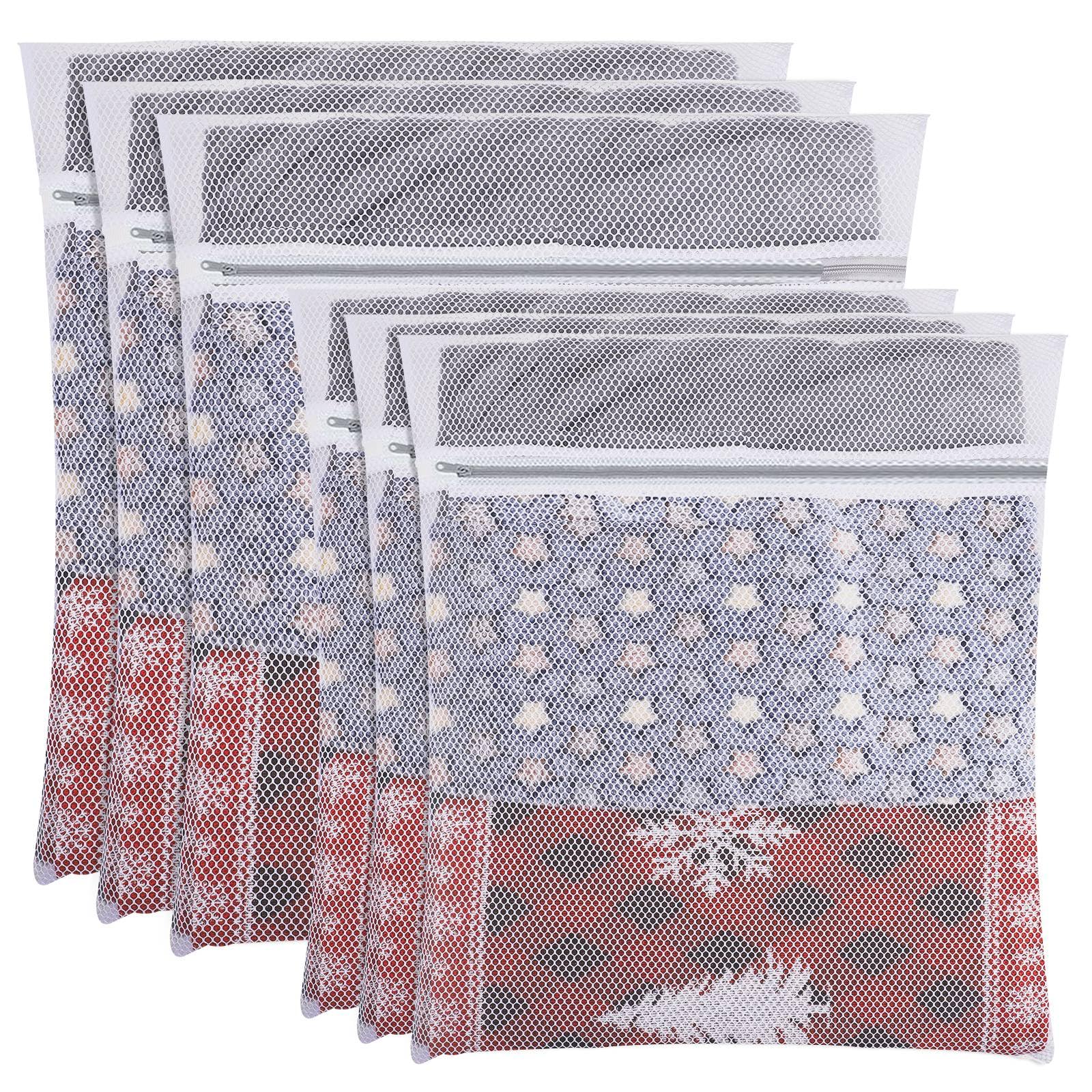 FUYOAL 6 Pieces Mesh Laundry Wash Bag, 60x50cm/50x40cm Large Fine Laundry Bags with Zips Reusable Washing Machine Wash Bag for Clothes, Socks, Underwear, Bra (L+M, White)