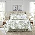 Laura Ashley - Twin Quilt Set, Reversible Cotton Bedding with Matching Sham, Lightweight Home Decor for All Seasons (Bedford Green/Off-White, Twin)
