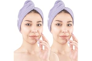 American Soft Linen 100% Cotton Hair Towel Cap and Wrap for Long Curly Anti Frizz Hair, Soft and Absorbent 2 Pack, Lilac