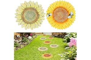 PINPON 2 Pack Sunflower Stepping Stone, 10 inch Garden Stepping Stones Pavers for Outside Walkway Garden Stones Garden Stepping Stones Outdoor Decorative Stone for Garden