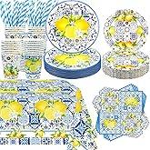 KEFAN Capri Lemon Birthday Party Decorations, Capri Lemon Theme Party Tableware Supplies including Plates, Cups, Napkins, Tablecloth (40)