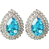 Navachi 18k Gold Plated Drop Double Row White Crystal Pear Zircon Stud Earrings