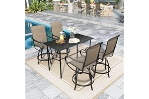 Sophia & William Outdoor Bar Set, Patio Bar Table and Chairs Set, All Weather Textile Fabric, Counter Height Patio Set - 4 x Swivel Bar Chairs, 1 x Rectangular Bar Table
