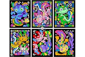 Stuff2Color Axolotl Underwater Adventures - 6 Pack of Fuzzy Velvet Coloring Posters for Kids, Toddlers, Girls, and Boys (All Ages Arts and Crafts Activity) - Perfect for Vacation Travel or Plane
