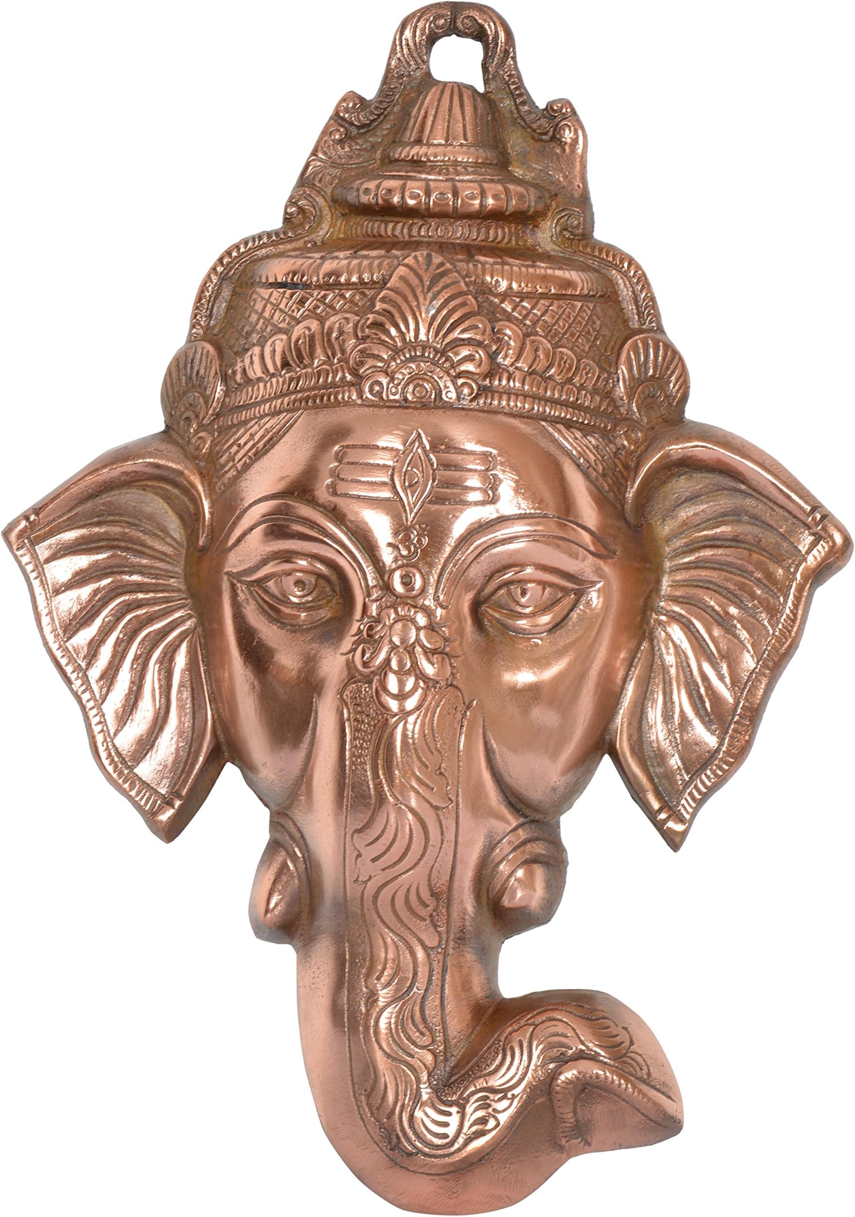 RAJKRUTI Metal Lord Ganesha FACE - Ganesha Wall Hanging - Ganesha Idols/Statue/MURTI (25 cm x 8 cm x 35 cm, Brown)