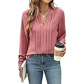 Blooming Jelly Women's Dressy Casual Blouses Business Work Tops Long Sleeve V Neck Pleated Shirts 2026 Fall Outfits