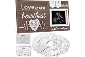 Garybank New Mom Gifts - Love at First Sight Ultrasound Picture Frame, w/ Weekly Pregnancy Prayer Cards & Baby Milestone Cards, Gender Reveal Pregnancy Gifts for Pregnant Women from Sister Friends New Parents