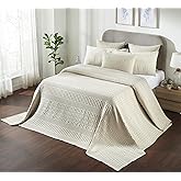 VHC Brands 100% Cotton Waffle Weave Natural Oversized King Size Blanket 120x120, Decorative Cotton Throw Blanket, Boho Farmhouse Bedroom Decor for Bed, Couch, or Sofa