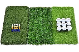 RUKKET SPORTS Rukket Tri-Turf Golf Hitting Mat Attack, Portable Driving, Chipping, Training Aids for Backyard with Adjustable Tees and Foam Practice Balls