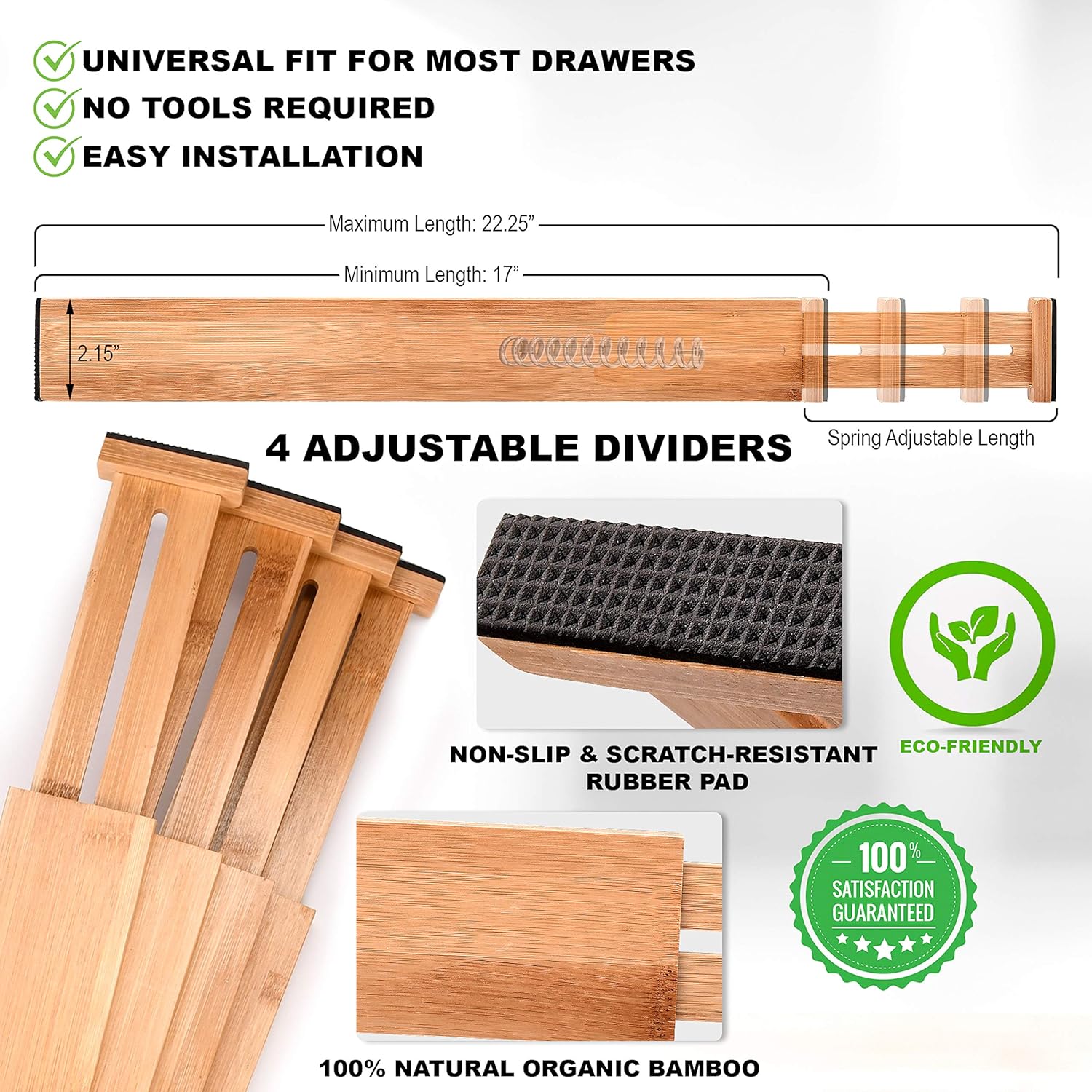 Bamboo Drawer Dividers, Adjustable & Expandable Kitchen Drawer Organizer, Ideal for Silverware Drawer Organizer, Dresser Drawer Organizer or Bedroom and Bathroom Drawer Organizer: Home Improvement