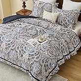 SahSahCasa Cotton Comforter Set Queen Size, Paisley Queen Comforter Bedding Set, Damask Floral Pattern Fluffy Quilted All-Season Luxury Soft Comforter Bed Set, Duvets and Down Alternative, Black
