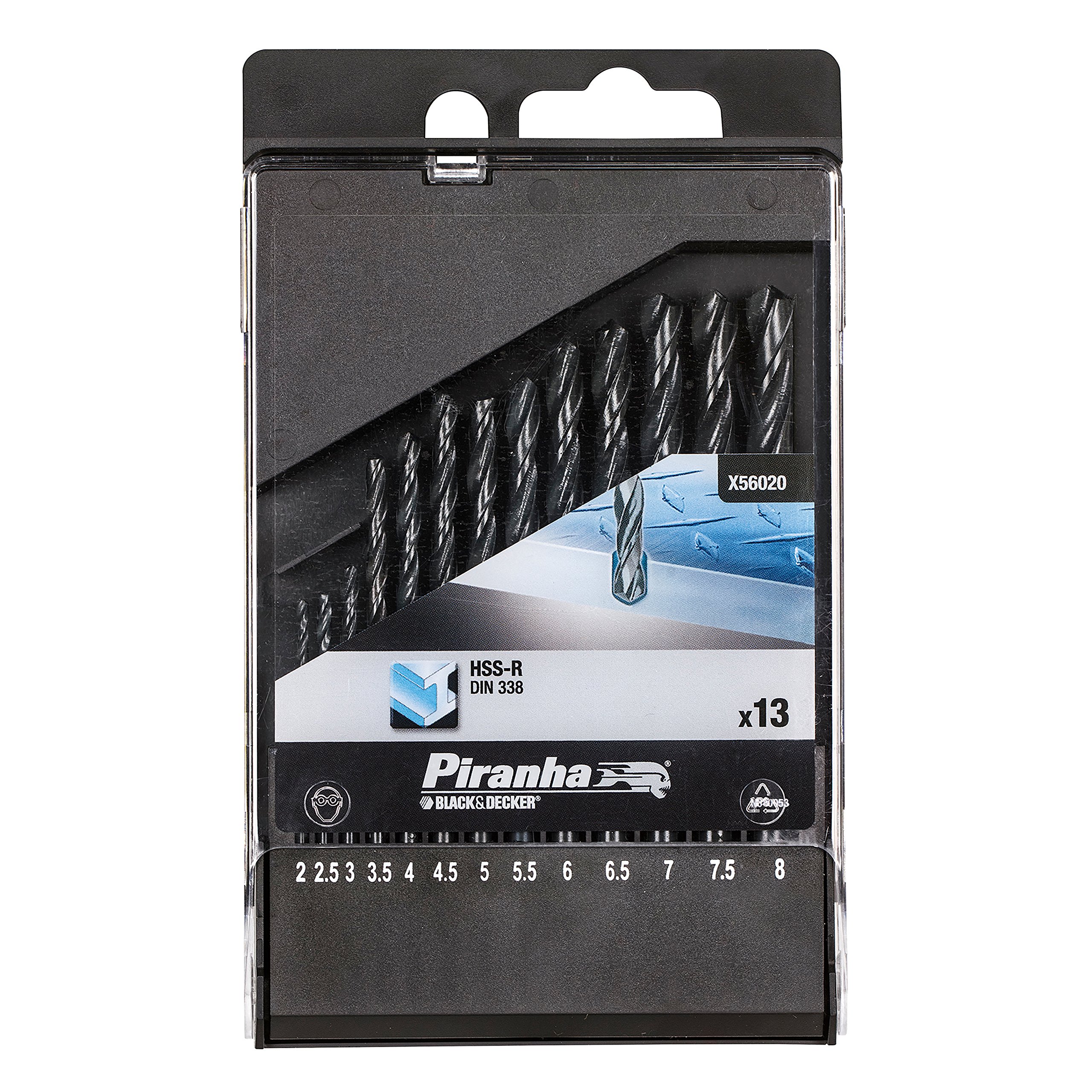 13 Piece Metal Drill Bit Set HSS-R DIN 338, Black + Decker +AMP;
