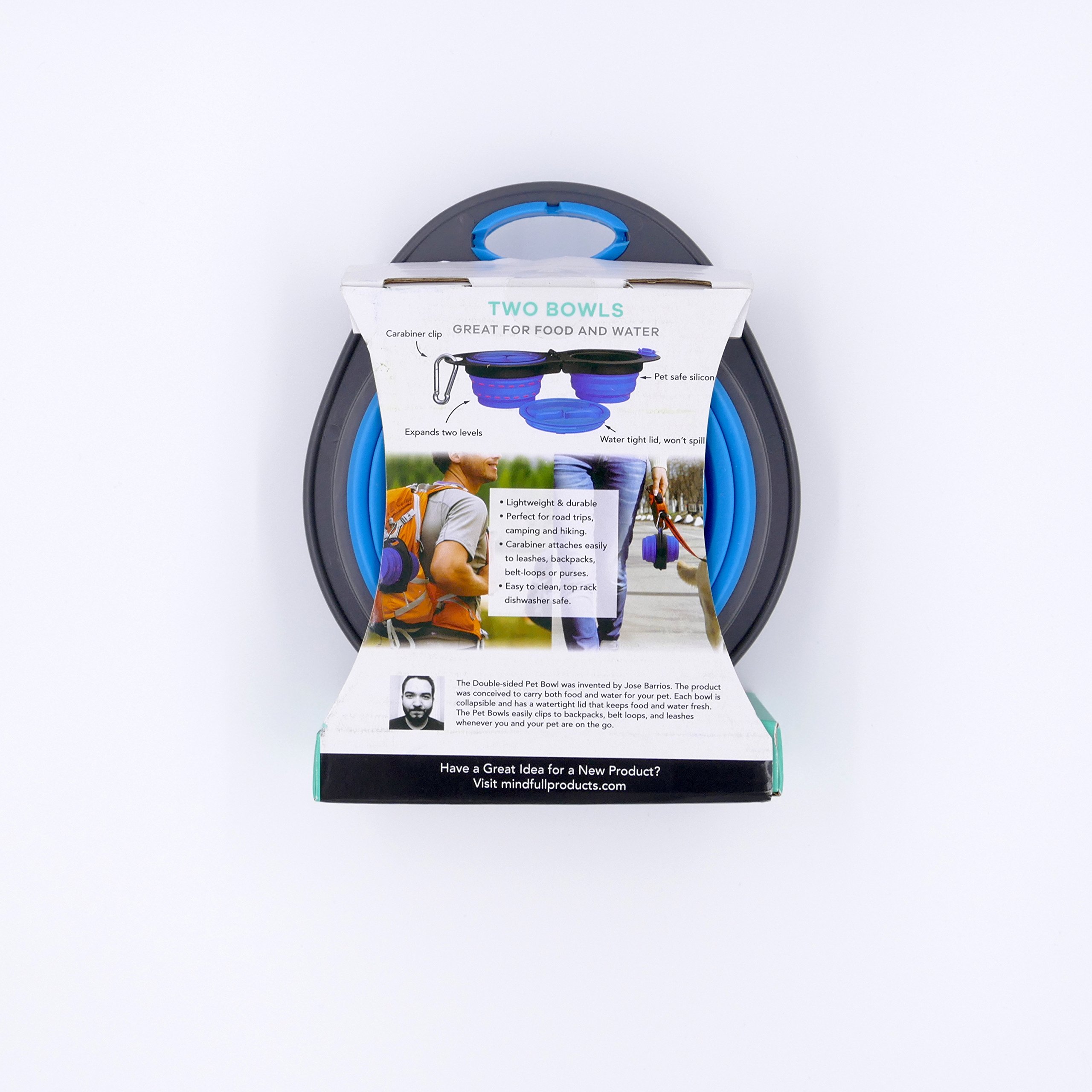 Mindfull Products Collapsible Double Pet Bowl Set, Includes Carabiner Clip, Blue