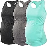Ecavus 3PCS Women's Maternity Tank Tops Seamless Racerback Workout Athletic Yoga Tops Pregnancy T-Shirt