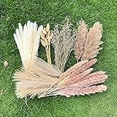 100Pcs Pampas Grass Boho Home Decor 17 inch Natural Dried Flowers-Pampas Grass Contains Bunny Tails White Pampas Brown Pampas.Boho Decor for Farmhouse Wedding Boho Wall Bathroom Office Kitchen&hellip;