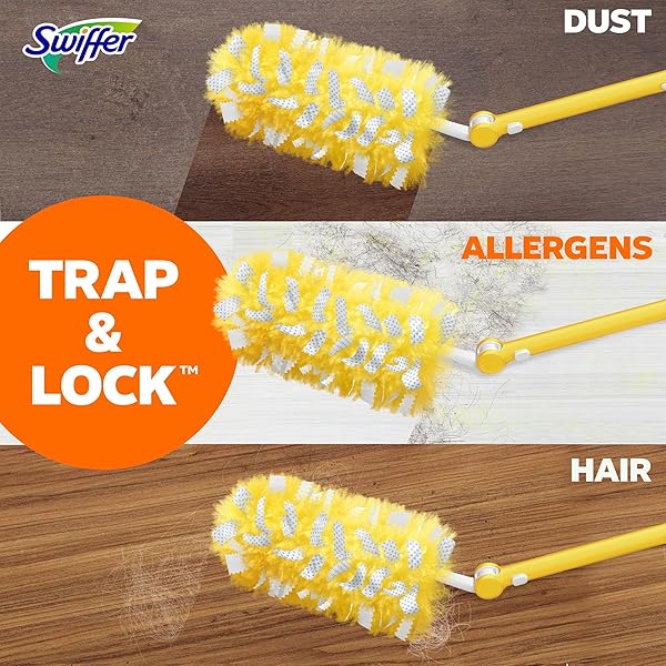 SWIFFER DUSTER HEAVY DUTY DUSTING KIT, CLEANING SUPPLIES, 3 FT EXTENDED HANDLE, 1 DUSTER, 12 REFILLS