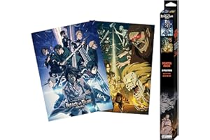 ABYstyle Attack on Titan Unframed Boxed Poster Set Featuring the Scouts, Beast Titan & Jaw Titan 15" x 20.5" Includes 2 Mini Posters Anime Manga Wall Art Prints for Bedroom Office Room Decor