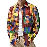 JOTOOK Mens Printed Corduroy Shirts Long Sleeve Button Down Lightweight Casual Shirt Vintage Transitional Shacket