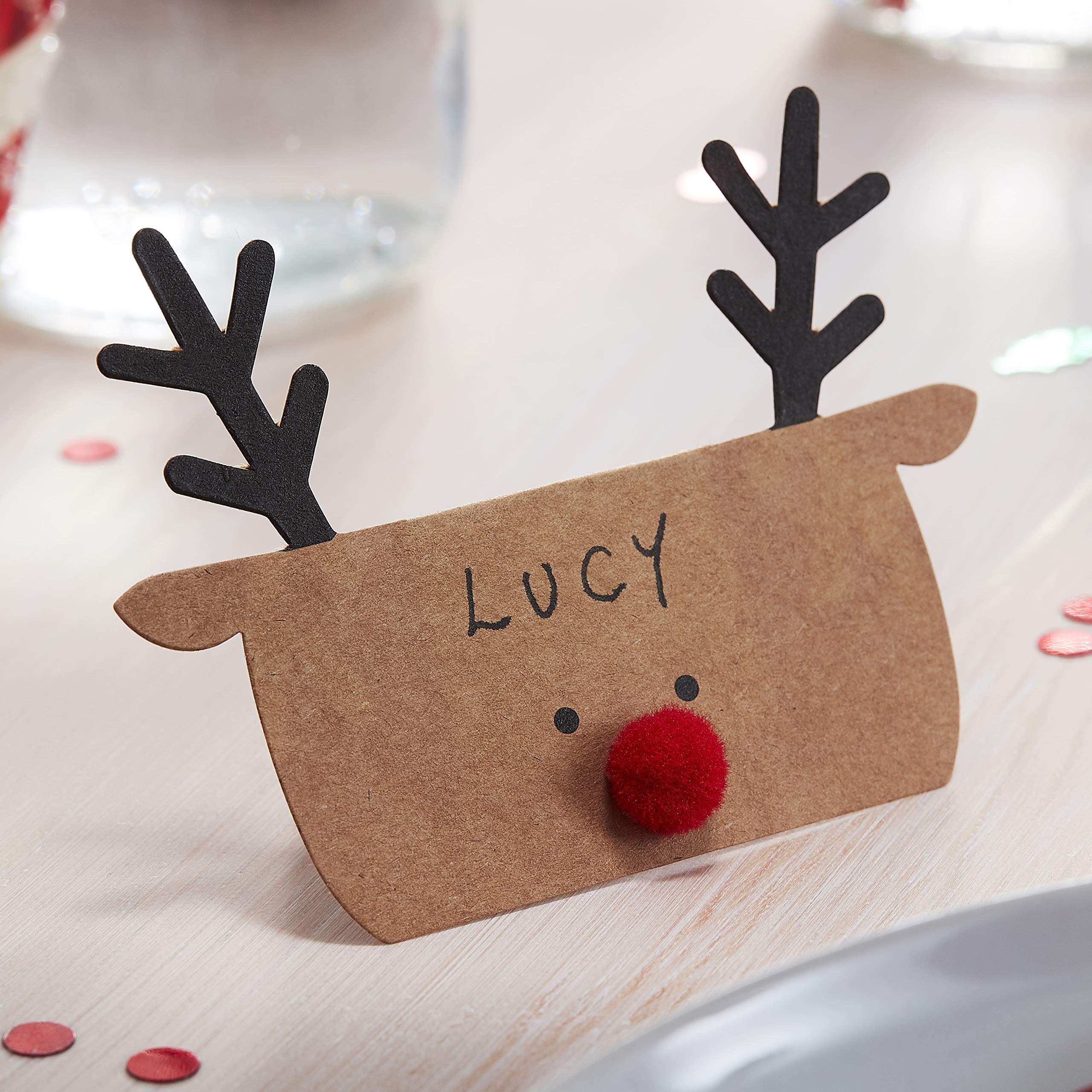 Ginger Ray Kraft Reindeer Shaped Christmas Place Cards 10 Pack - Silly Santa