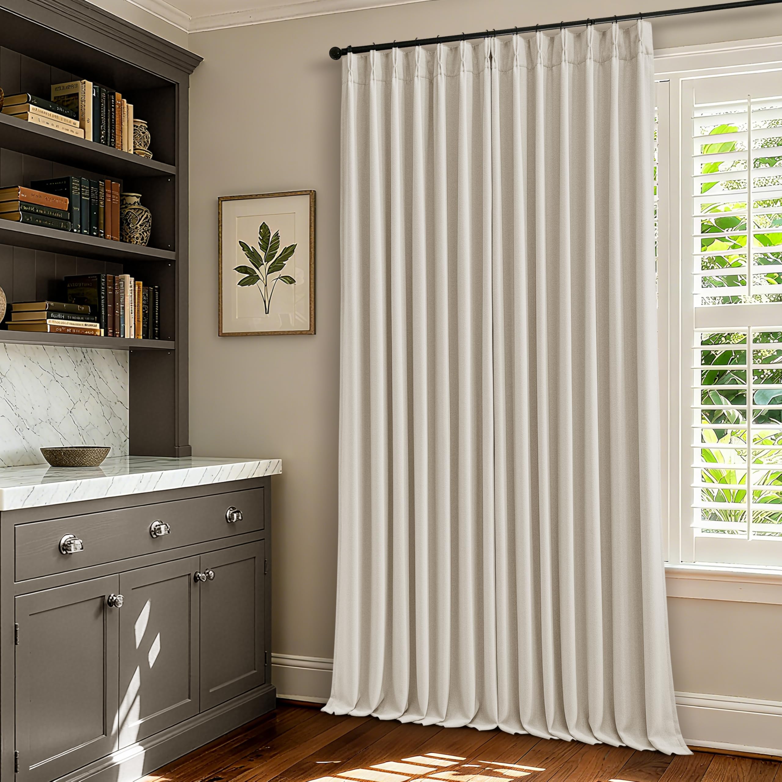 Photo 1 of 70 Inch Extra Wide Blackout Curtain 96 Inches Long for Living Room Pinch Pleated Natural Linen Cream Beige Thermal Drapes Back Tab Room Darkening 100% Blackout for Bedroom Large Window 70x96 1 Panel