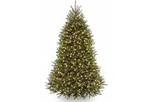National Tree Company 7.5 ft Pre-Lit Dunhill Fir Artificial Christmas Tree, 600 Clear Lights, 2,189 Tips, Includes Stand, Green