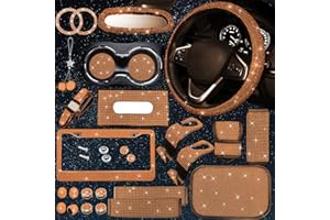 JINGSEN 25PCS Bling Car Parts Set, Bling Car Parts Set Female Universal Fit 15 Inches,Bling Iicense Plate Frame, Bling Center Console Cover, Bling Rearview Mirror Set,other Car Decorations(Orange)