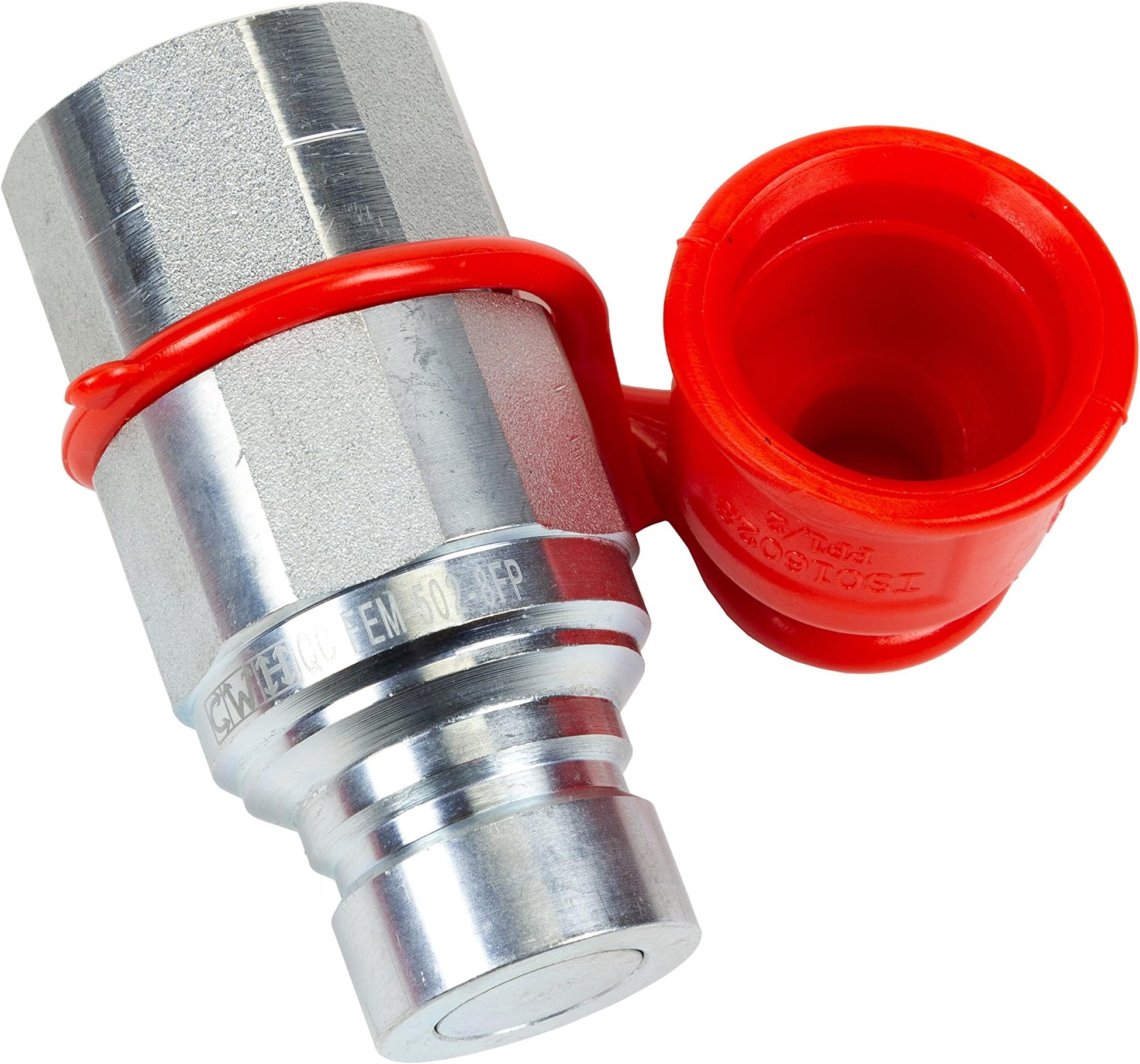1/2" Skid Steer Bobcat Quick Disconnect Coupler Flat Face Male with Dust Cap CWH QC FEM-502-8FP for Quick Attachments On Case, Gehl, JCB, New Holland Machines