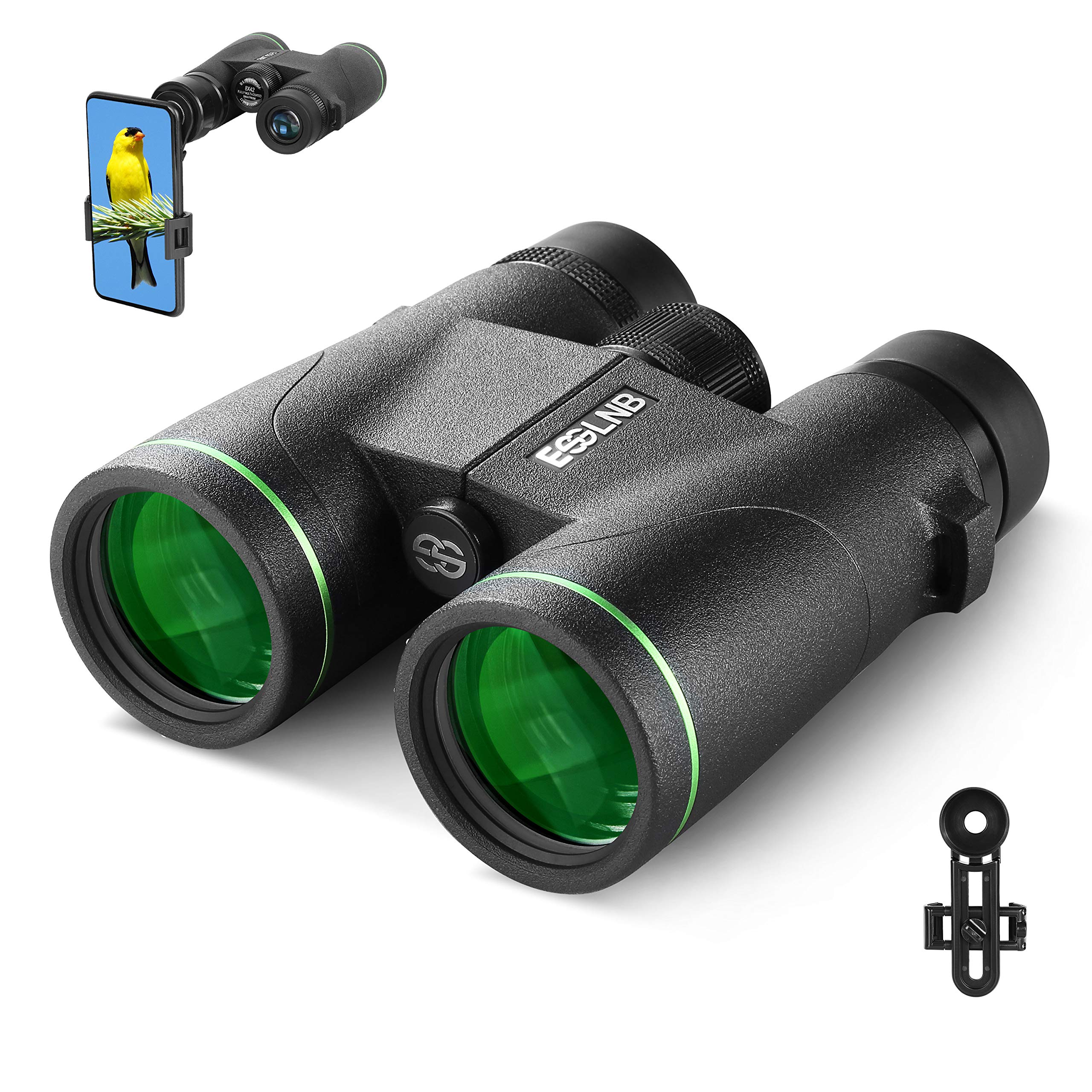 ESSLNB Binoculars Adults 8x42 Binoculars for Bird Watching BAK4 Prism FMC Lens Waterproof Fogproof with Phone Adapter Case and Strap for Floating Hunting