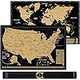 2 in 1 Gift Set - Scratch Off World Map and US Scratch off Map - Easy to Frame Scratchable World and United States of America Posters - Globetrotters Wall Map - Black and Gold Travel Tracker