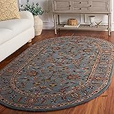 SAFAVIEH Heritage Collection Area Rug - 5' x 8' Oval, Blue & Blue, Handmade Traditional Oriental Wool, Ideal for High Traffic
