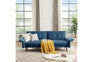 Tornama 78" Futon Sofa Bed, Modern Convertible Sleeper Couch Bed with Adjustable Backrest, Loveseat Sleeper Bed, Upholstered Folding Velvet Fabric Futon Couch forLiving Room, Blue