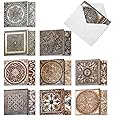 The Best Card Company - 10 Colorful Blank Note Cards with Envelopes (4 x 5.12Inch) - Assorted Boxed Set - Classic Antique Tiles AMQ6278OCB-B1x10
