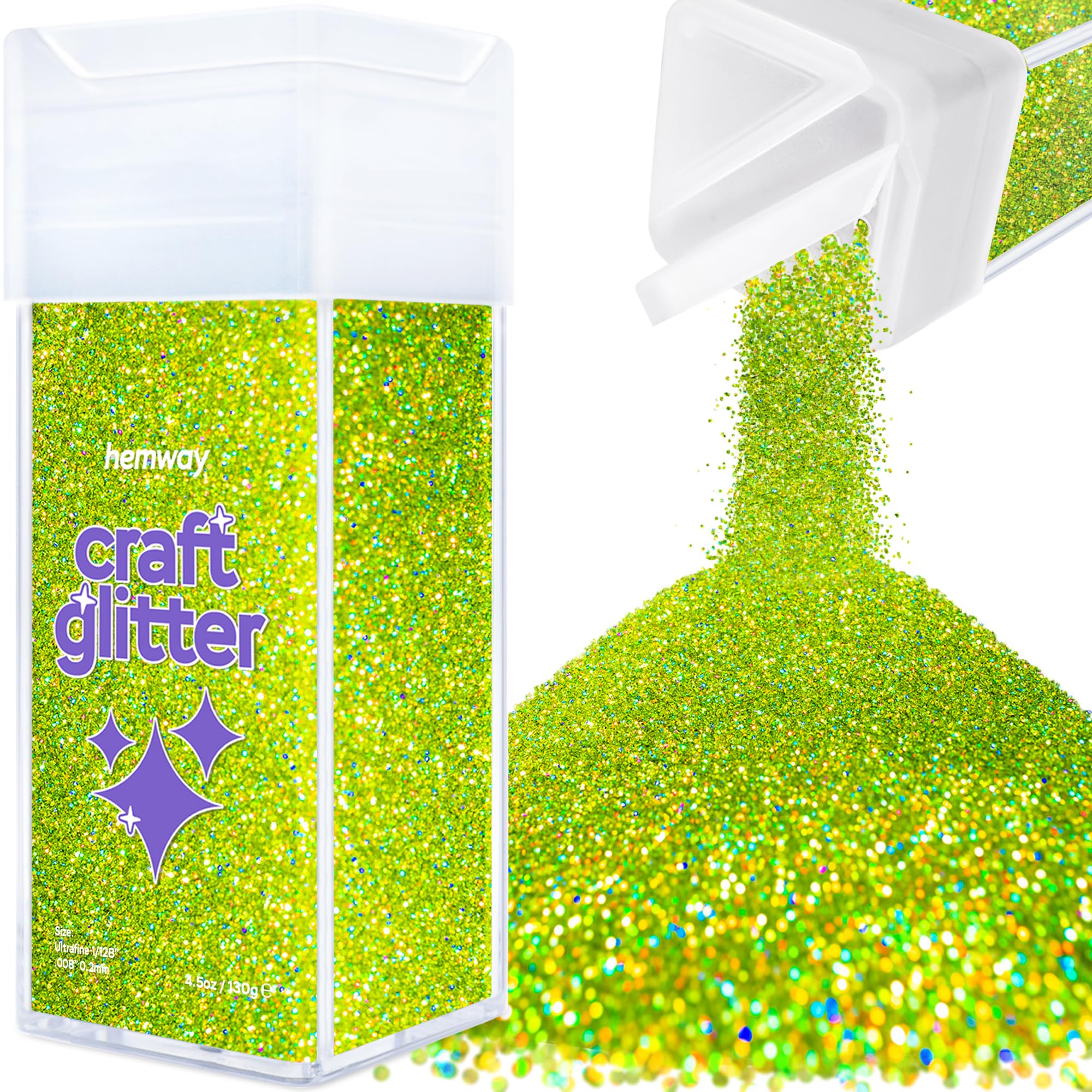 Hemway Glitter Shaker Lime Green Holographic 110g Ultrafine, Craft Glitter Shaker for Resin & Epoxy Crafts, Christmas Art Supplies, Nail, Body, Face, Eye, Festival, Crafting, Slime, Sparkle