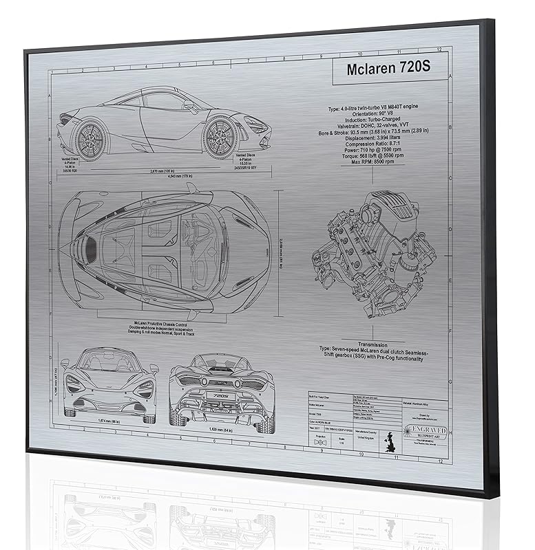 Amazon Com Mclaren 720s Blueprint Artwork Laser Marked