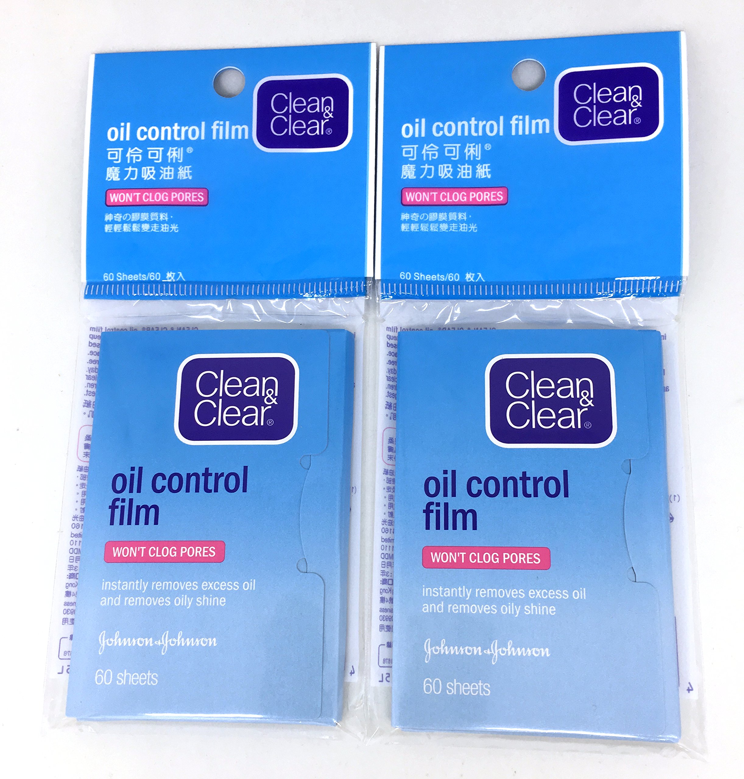 Clean & Clear Oil Control Film Blotting Paper, Oil-absorbing Sheets for Face, 60 Sheets (Pack of 2)