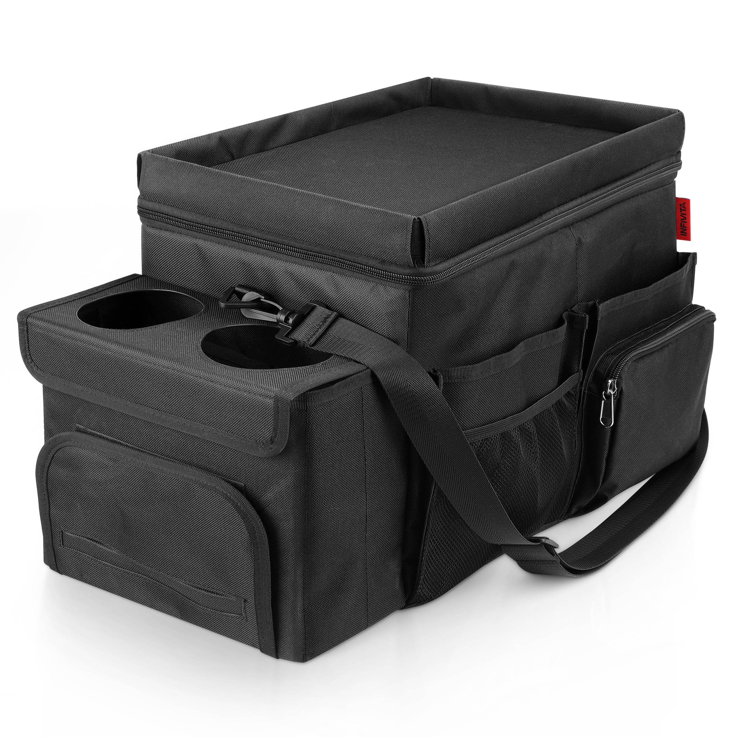 Photo 1 of INFIVITA Waterproof Car Organizer with Lid, Car Cooler Bag with Cup Holder and Tissue Box