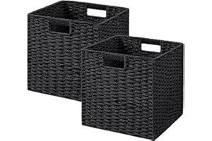 UBBCARE 2 Pack Wicker Basket, 11L×11H×10.5W inch Woven Paper Rope Storage Baskets for shelves, Foldable Cube Storage bin with