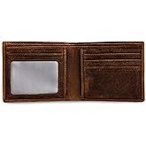 Rugged Authority Brown Mens Leather Bifold Wallet with RFID Blocking Theft Protection, 5 card wallet slots & ID Window. Slim minimalist, distressed leather wallets for men.
