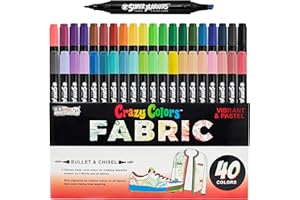 U.S. ART SUPPLY Super Markers 40 Unique Primary & Pastel Colors Dual Tip Fabric & T-Shirt Marker Set - Double-Ended Fabric Markers with Chisel Point and Fine Point Tips - 40 Permanent Ink Vibrant and Bold Colors