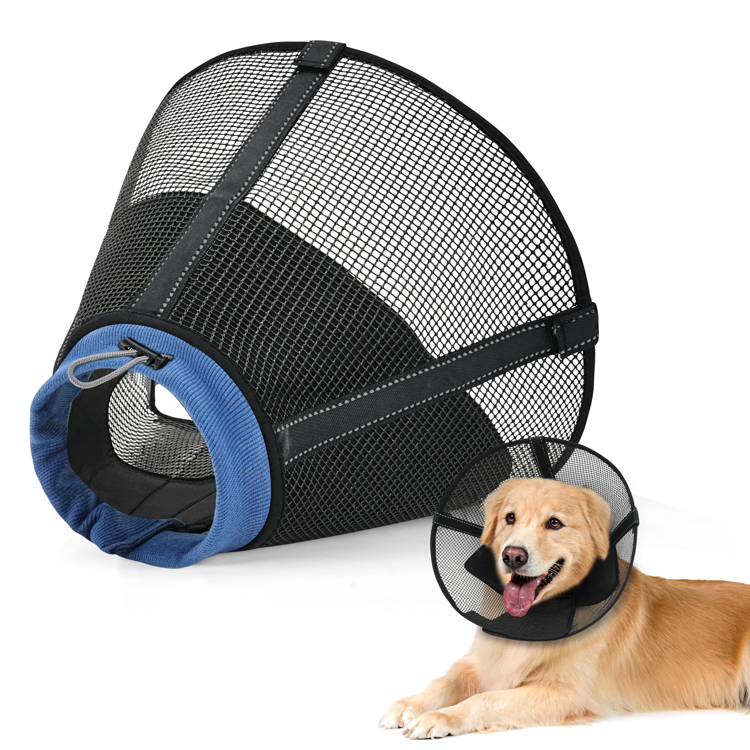 Photo 1 of Dog Cone Collar to Stop Licking: Breathable Mesh Elizabeth Recovery Collar Alternative with Soft Padded After Surgery Neuter Spay Wound, for Large Medium, Small Dogs, Normal Eating and Drinking