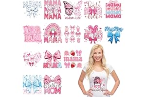EoBeCy 20 Sheets Mama Iron on Transfers for T-Shirts, Pink Bow DTF Transfers Ready to Press Heat Transfers Vinyl, Mom Iron on Patches Decals for Clothes Pillow Covers Bag DIY Mothers Day Gifts