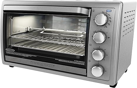 Black Decker Rotisserie Toaster Oven 6 Slice 5 Functions Silver
