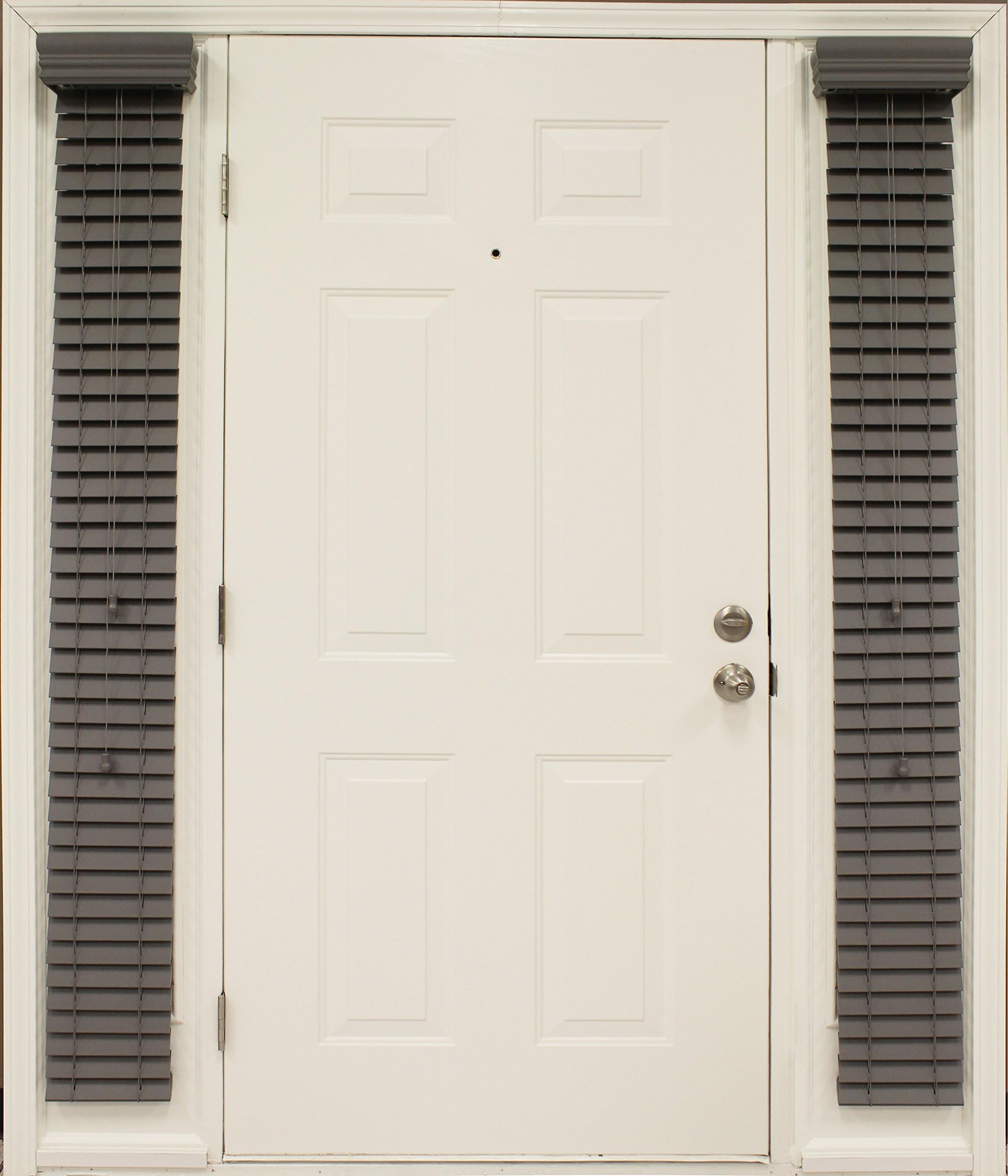 Delta Blinds Supply Faux Wood Sidelight Blinds for Doors 2 Inch Slats Granite (Dark Gray) White Outside Mount 1 pair/2pcs 12" Wide x 84" Long