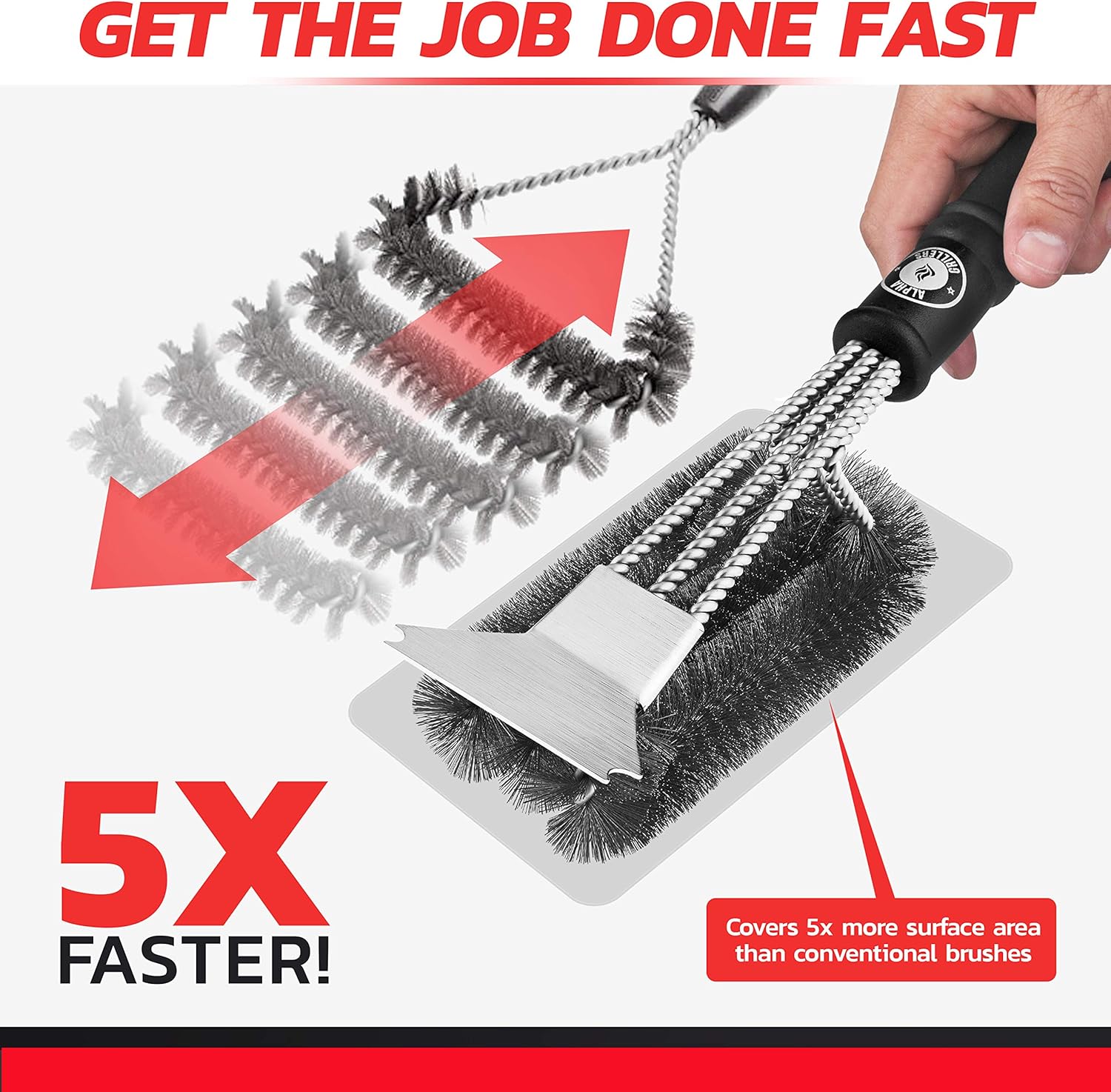 Alpha Grillers Grill Brush and Scraper. Best BBQ Cleaner. Perfect Tools for All Grill Types, Including Weber. Stainless Steel Wire Bristles and Stiff 18 Inch Handle. Ideal Barbecue Accessories: Home & Kitchen