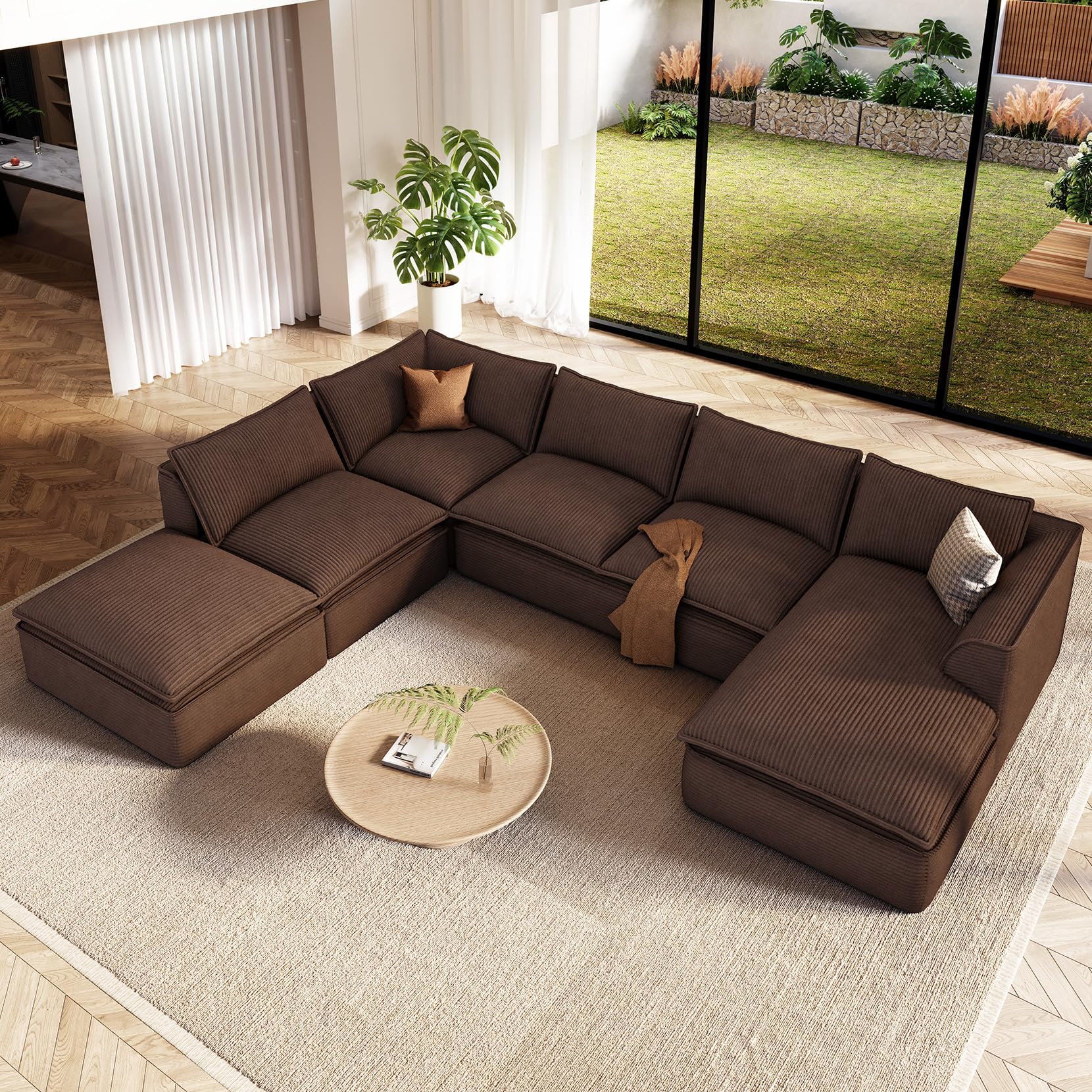 Photo 1 of *PARTIAL SET*
Vesgantti 141.7" Oversized Boneless Sectional Couch, Modern 7 Seater Modular Sofa with Chaise & Ottoman, Deep Seat Corduroy Cloud Couches for Living Room, No Assembly Required, Dark Brown