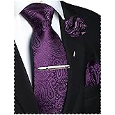 JEMYGINS Mens Paisley Tie and Lapel Pin Necktie Pocket Square and Tie Clip with Sets for Business Casual 4PCS