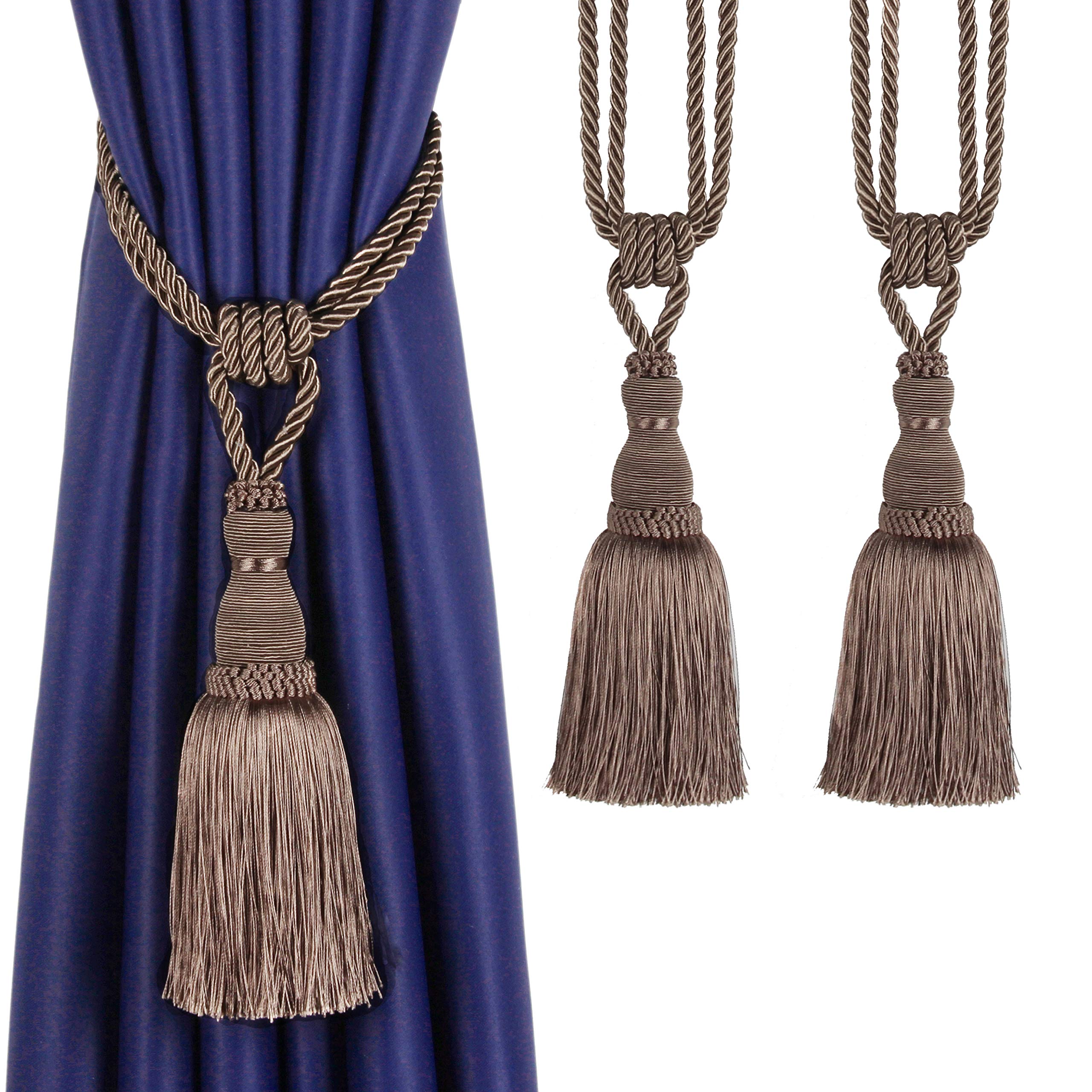 BEL AVENIR 2 Pack Curtain Tiebacks Tassel Drapery Tie-Backs Rope Handmade Holdbacks Home Office Hotel Decorative (Flaxen, 2 Pack)