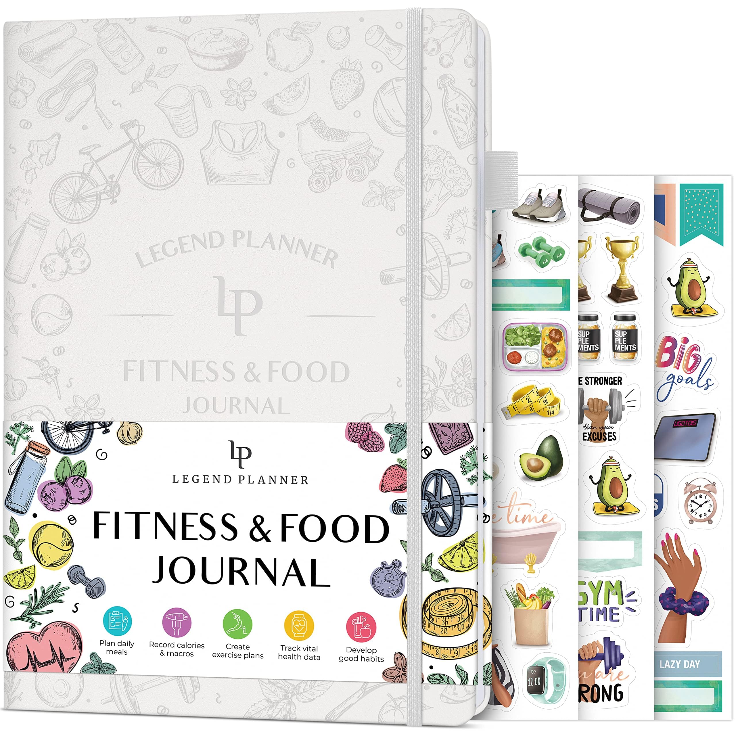 Photo 1 of Legend Fitness & Food Journal Nutrition & Workout Planner with Exercise Calendar & Nutrient Tracker Gym Training & Diet Log Book for Women & Men Lasts 3 Months, 7.5'x10' (White)