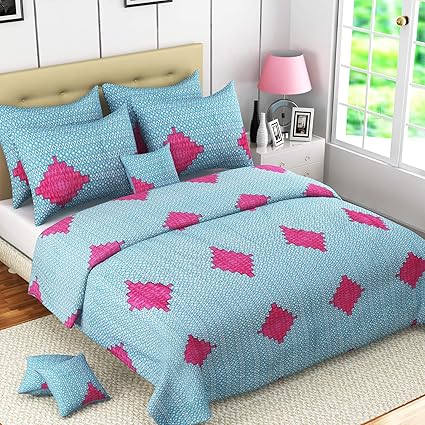 COZIER ENTERPRISES Superfine by MAFATLAL, Soft Cotton Bedsheets for Double Bed with 2 Pillow Covers Combo Set (King, Blue)